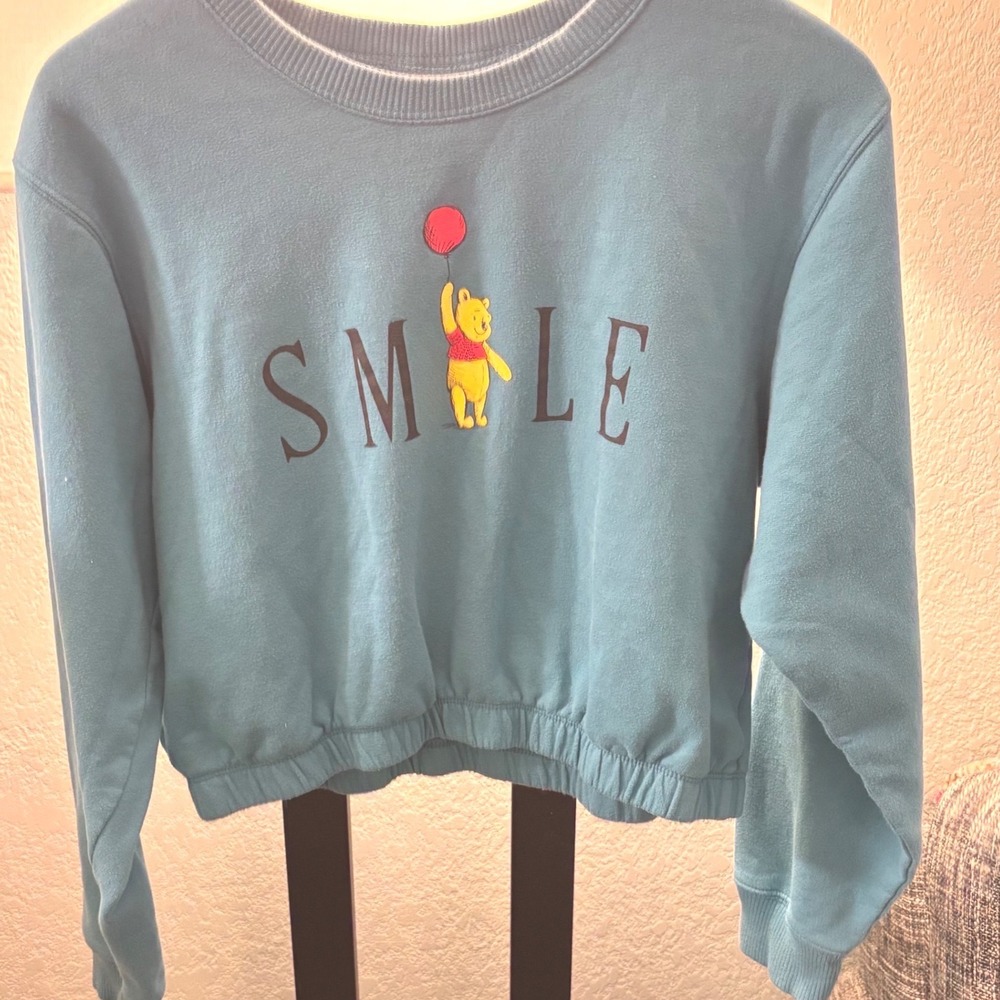 Disney Winnie the Pooh Sweartshirt Women Large Teal Blue Smile